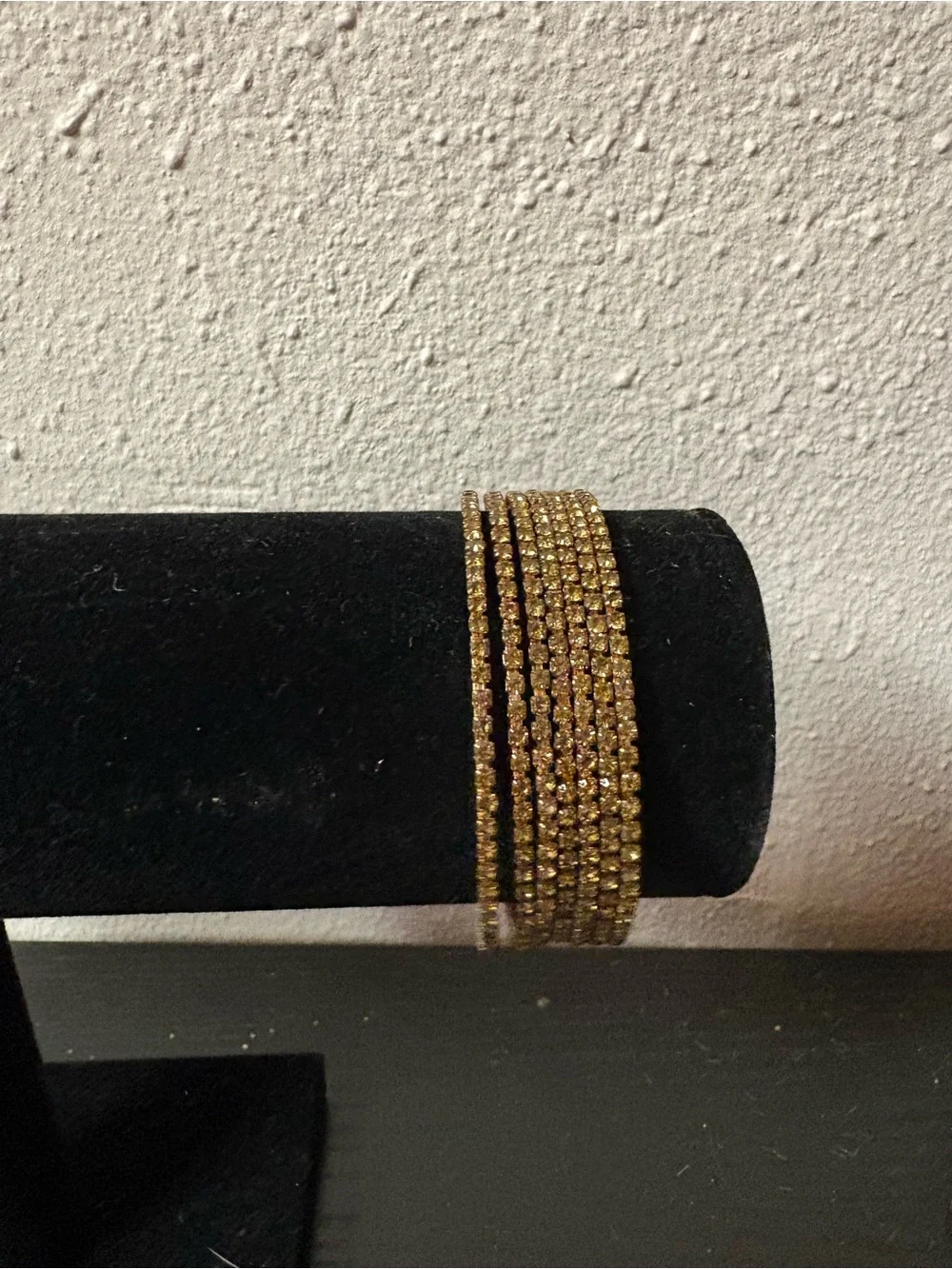 Gold Tone Rhinestone Bangle Bracelet Set of 7 Stackable Bracelets